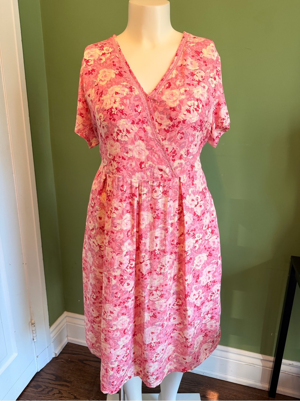 April Cornell Pink Floral Faux-Wrap Midi Dress Bnwt size XL